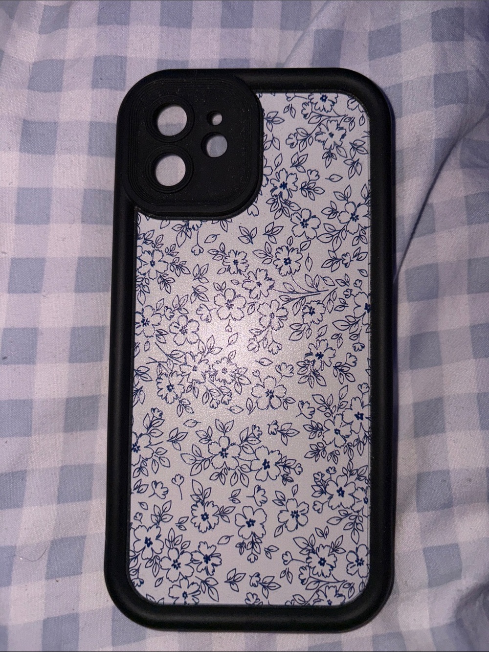 SHEIN Black Frame Phone Case with Blue Floral Back